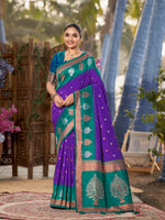 Thumbnail for MANOHARI Banarasi Silk Blend Jacquard Work Saree - Purple - Dista