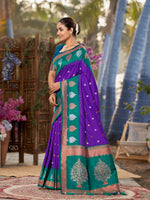Thumbnail for MANOHARI Banarasi Silk Blend Jacquard Work Saree - Purple - Dista