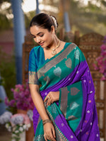 Thumbnail for MANOHARI Banarasi Silk Blend Jacquard Work Saree - Purple - Dista