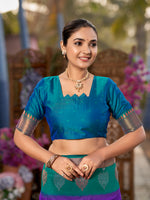 Thumbnail for MANOHARI Banarasi Silk Blend Jacquard Work Saree - Purple - Dista