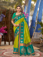 Thumbnail for MANOHARI Banarasi Silk Blend Jacquard Work Saree - Green - Dista
