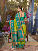 Thumbnail for MANOHARI Banarasi Silk Blend Jacquard Work Saree - Green - Dista