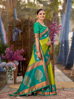 Thumbnail for MANOHARI Banarasi Silk Blend Jacquard Work Saree - Green - Dista