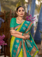 Thumbnail for MANOHARI Banarasi Silk Blend Jacquard Work Saree - Green - Dista