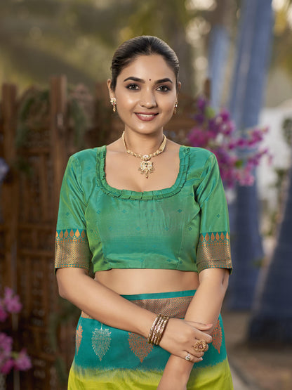 MANOHARI Banarasi Silk Blend Jacquard Work Saree - Green - Dista