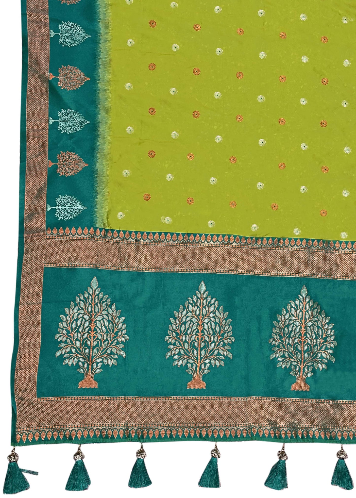 MANOHARI Banarasi Silk Blend Jacquard Work Saree - Green - Dista