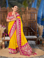 Thumbnail for MANOHARI Banarasi Silk Blend Jacquard Work Saree - Yellow - Dista