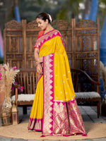 Thumbnail for MANOHARI Banarasi Silk Blend Jacquard Work Saree - Yellow - Dista