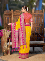Thumbnail for MANOHARI Banarasi Silk Blend Jacquard Work Saree - Yellow - Dista