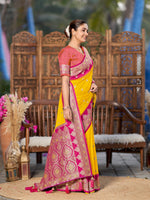Thumbnail for MANOHARI Banarasi Silk Blend Jacquard Work Saree - Yellow - Dista