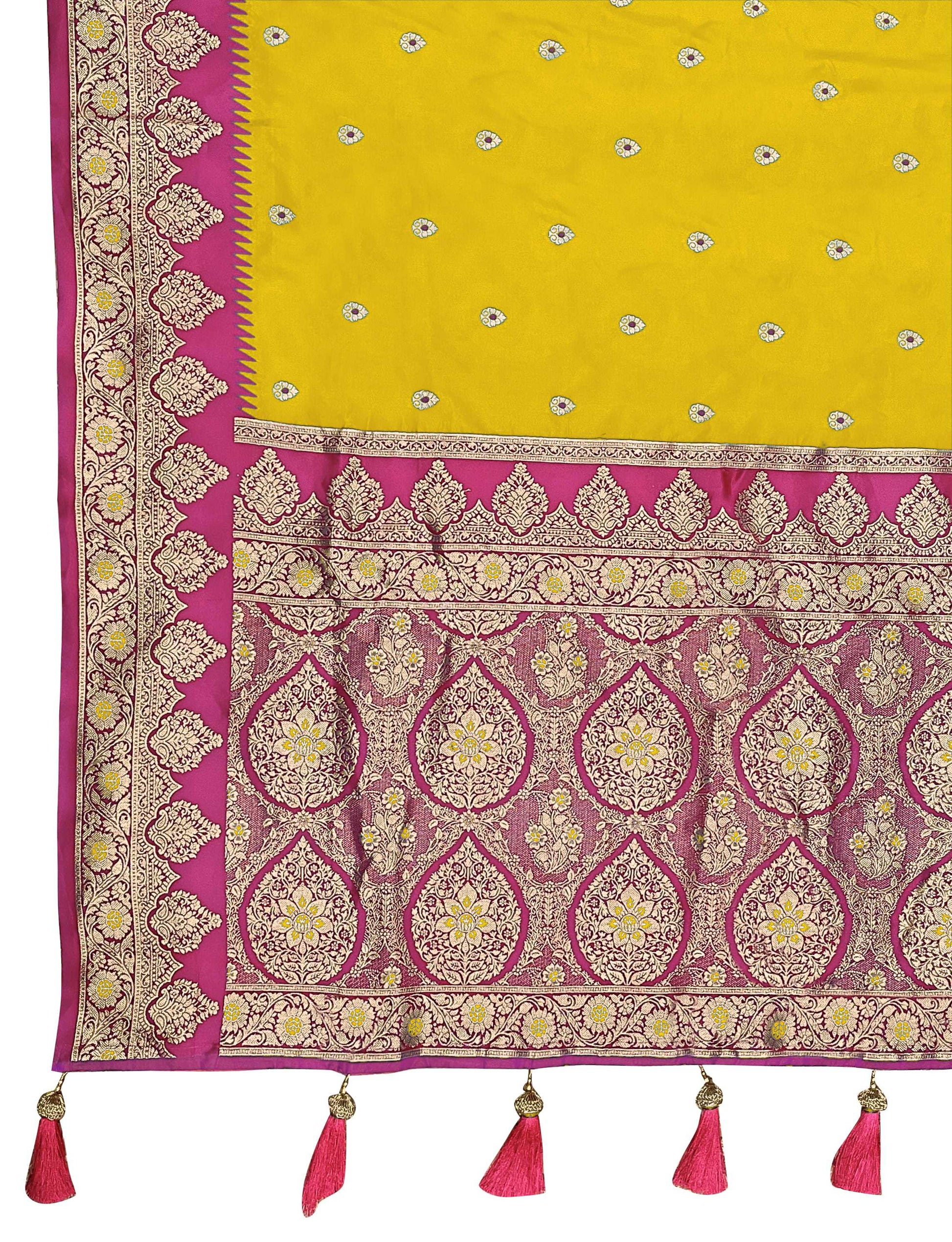 MANOHARI Banarasi Silk Blend Jacquard Work Saree - Yellow - Dista
