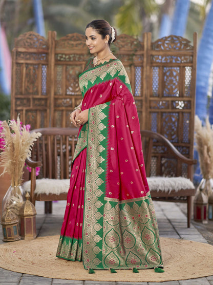 MANOHARI Banarasi Silk Blend Jacquard Work Saree - Pink - Dista