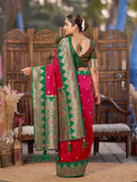 Thumbnail for MANOHARI Banarasi Silk Blend Jacquard Work Saree - Pink - Dista