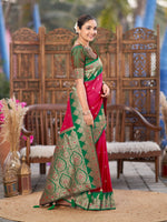 Thumbnail for MANOHARI Banarasi Silk Blend Jacquard Work Saree - Pink - Dista