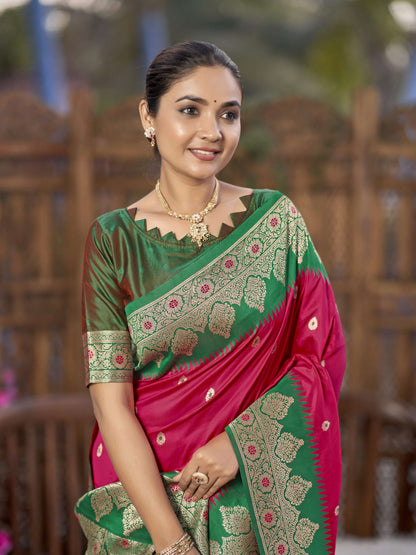 MANOHARI Banarasi Silk Blend Jacquard Work Saree - Pink - Dista