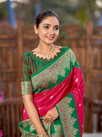 Thumbnail for MANOHARI Banarasi Silk Blend Jacquard Work Saree - Pink - Dista