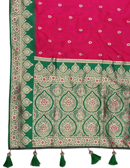 MANOHARI Banarasi Silk Blend Jacquard Work Saree - Pink - Dista