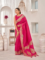 Thumbnail for MANOHARI Banarasi Silk Blend Jacquard Work Saree - Pink - Dista