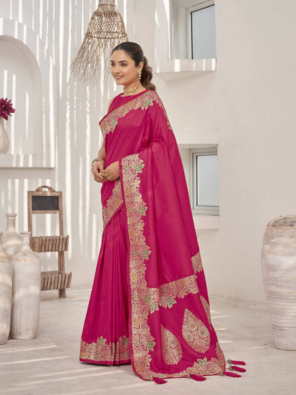 MANOHARI Banarasi Silk Blend Jacquard Work Saree - Pink - Dista
