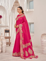 Thumbnail for MANOHARI Banarasi Silk Blend Jacquard Work Saree - Pink - Dista