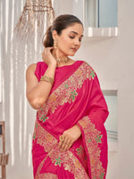 Thumbnail for MANOHARI Banarasi Silk Blend Jacquard Work Saree - Pink - Dista