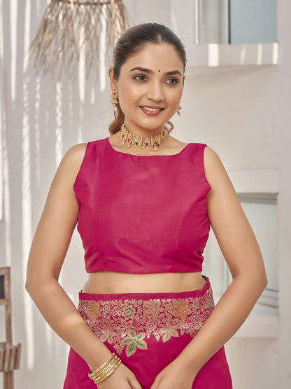 MANOHARI Banarasi Silk Blend Jacquard Work Saree - Pink - Dista