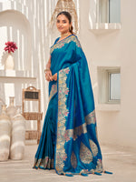 Thumbnail for MANOHARI Banarasi Silk Blend Jacquard Work Saree - Blue - Dista
