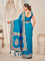 Thumbnail for MANOHARI Banarasi Silk Blend Jacquard Work Saree - Blue - Dista