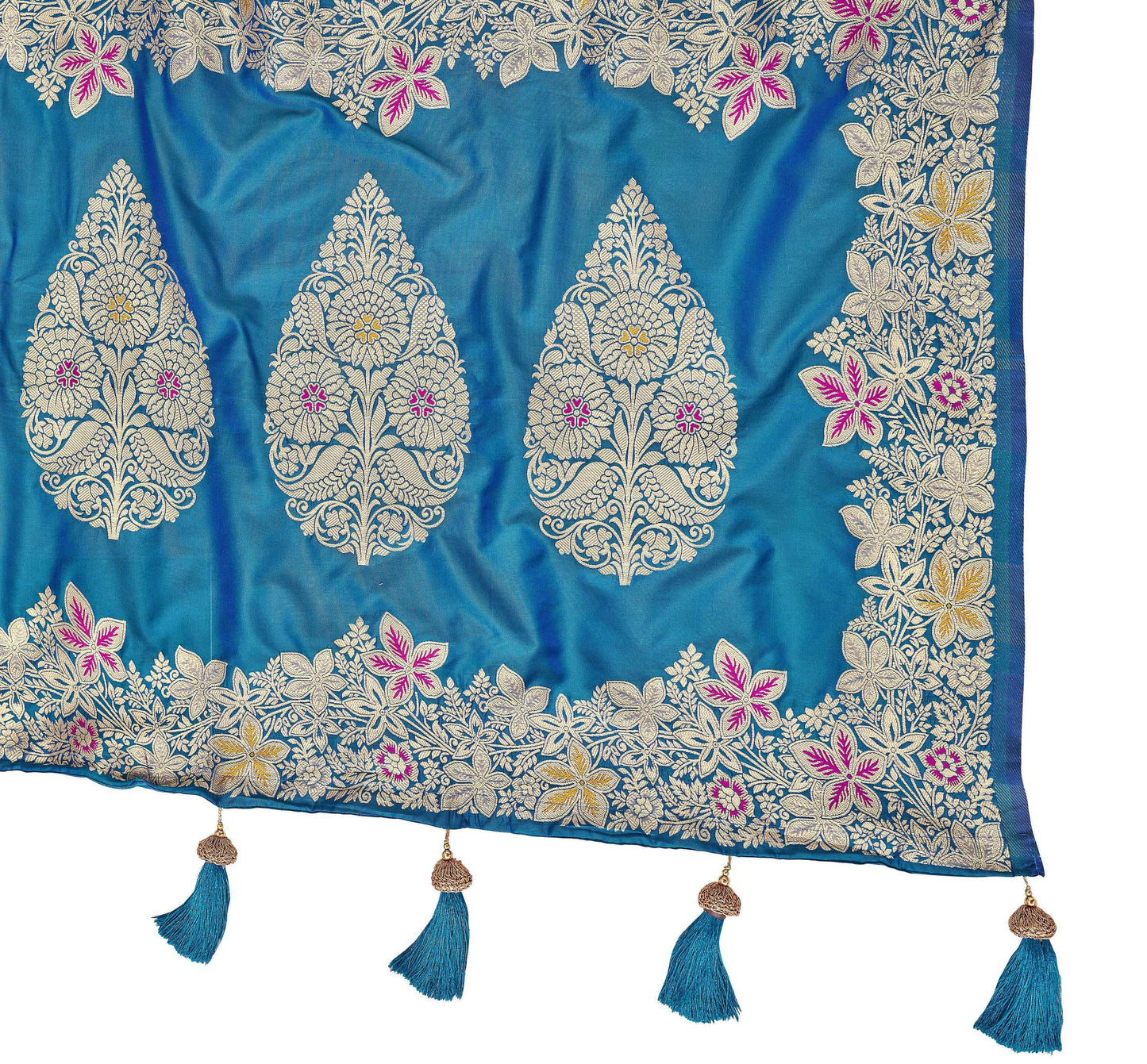 MANOHARI Banarasi Silk Blend Jacquard Work Saree - Blue - Dista
