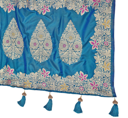 MANOHARI Banarasi Silk Blend Jacquard Work Saree - Blue - Dista