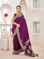 Thumbnail for MANOHARI Banarasi Silk Blend Jacquard Work Saree - Purple - Dista