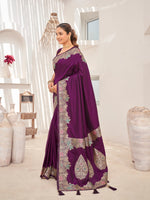 Thumbnail for MANOHARI Banarasi Silk Blend Jacquard Work Saree - Purple - Dista