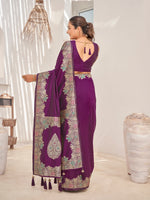 Thumbnail for MANOHARI Banarasi Silk Blend Jacquard Work Saree - Purple - Dista
