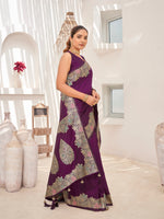 Thumbnail for MANOHARI Banarasi Silk Blend Jacquard Work Saree - Purple - Dista