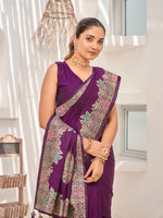 Thumbnail for MANOHARI Banarasi Silk Blend Jacquard Work Saree - Purple - Dista