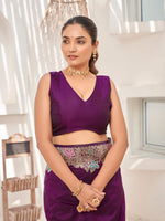Thumbnail for MANOHARI Banarasi Silk Blend Jacquard Work Saree - Purple - Dista
