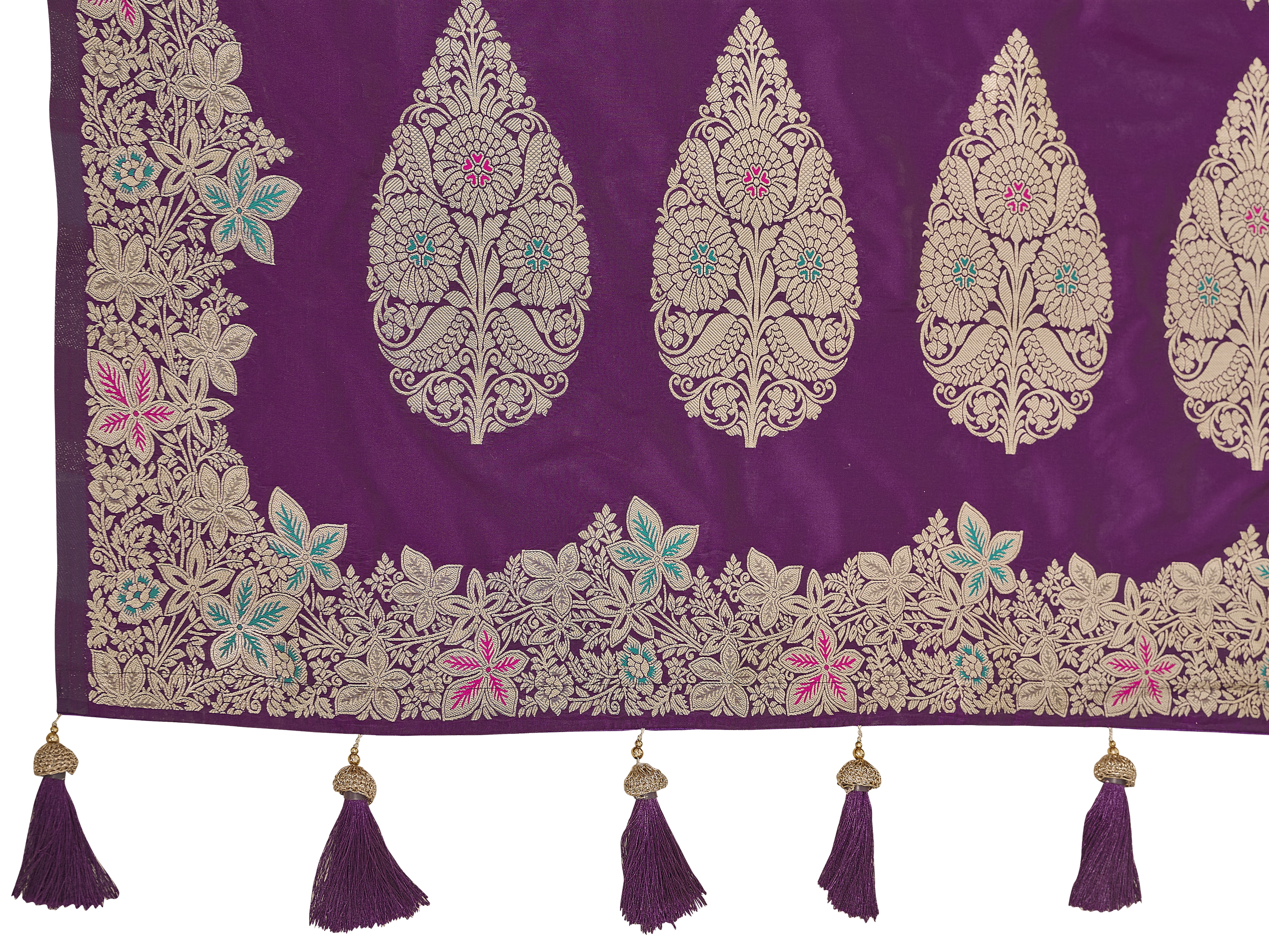 MANOHARI Banarasi Silk Blend Jacquard Work Saree - Purple - Dista