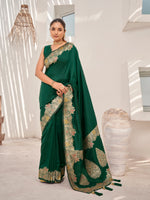 Thumbnail for MANOHARI Banarasi Silk Blend Jacquard Work Saree - Green - Dista