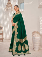 Thumbnail for MANOHARI Banarasi Silk Blend Jacquard Work Saree - Green - Dista