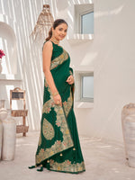 Thumbnail for MANOHARI Banarasi Silk Blend Jacquard Work Saree - Green - Dista