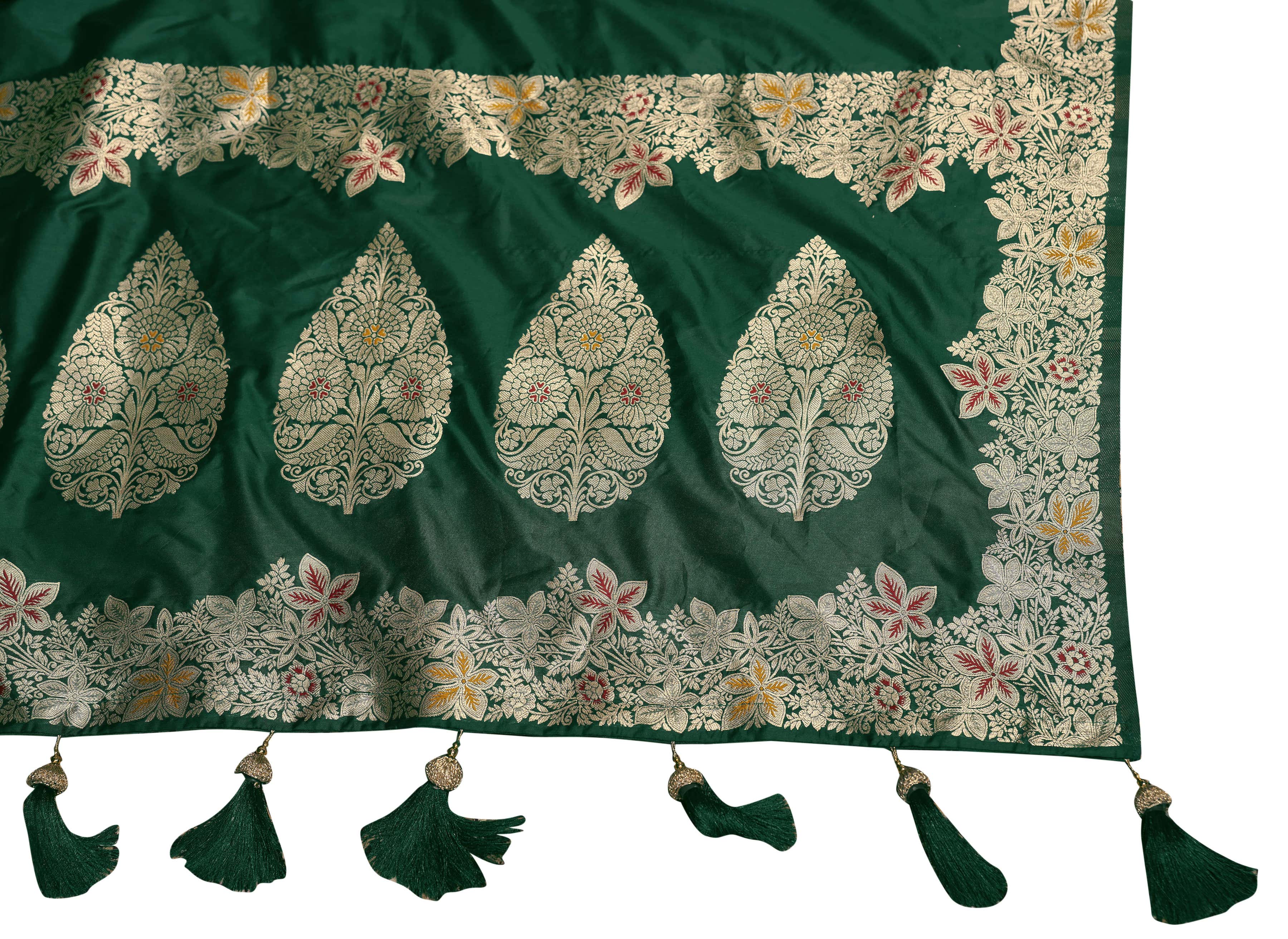 MANOHARI Banarasi Silk Blend Jacquard Work Saree - Green - Dista