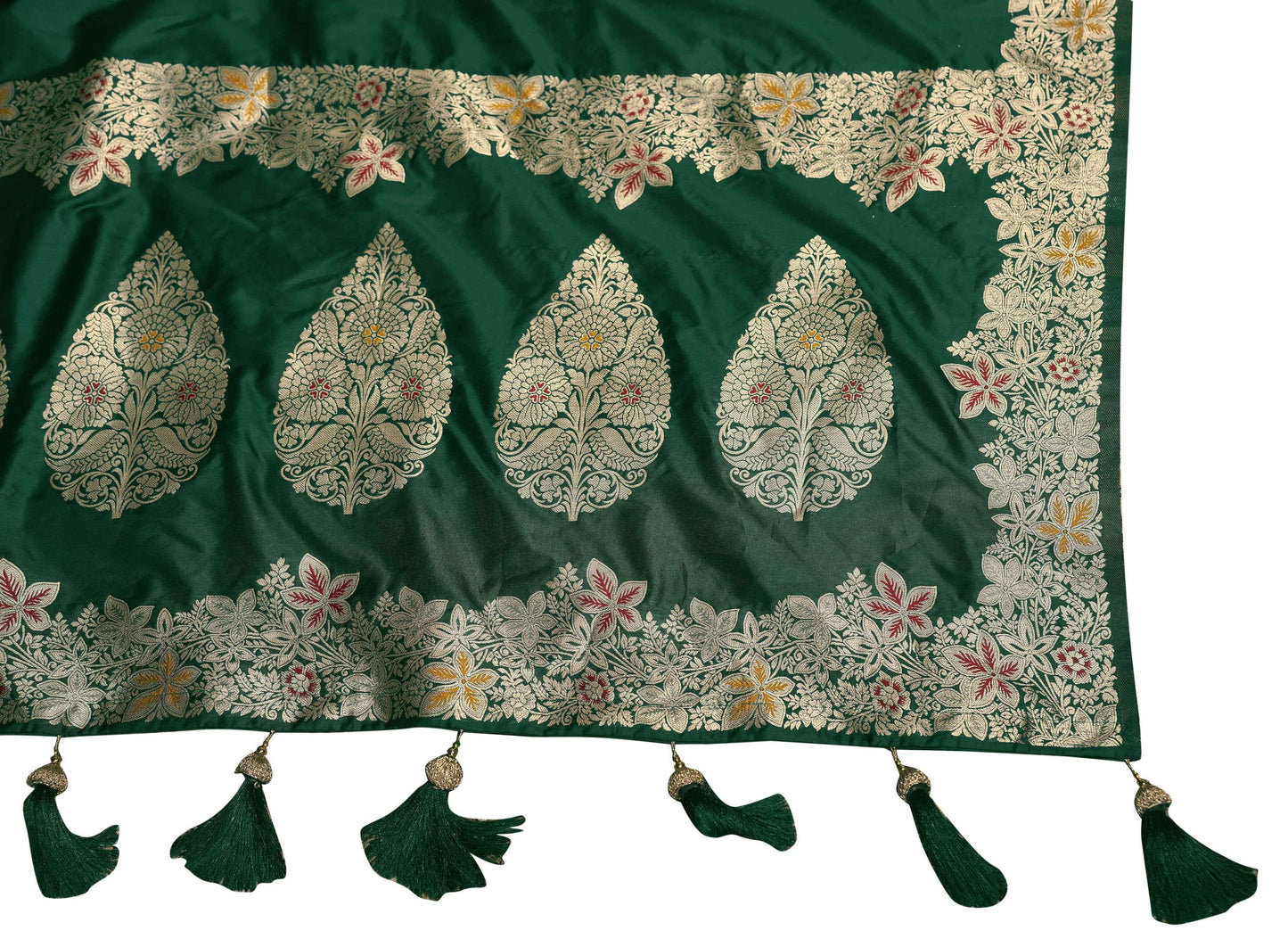 MANOHARI Banarasi Silk Blend Jacquard Work Saree - Green - Dista