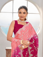 Thumbnail for MANOHARI Georgette Embroidered Work Saree - Pink - Dista