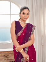 Thumbnail for MANOHARI Georgette Embroidered Work Saree - Red - Dista