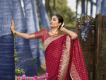 Thumbnail for MANOHARI Banarasi Silk Blend Jacquard Work Saree - Red - Dista
