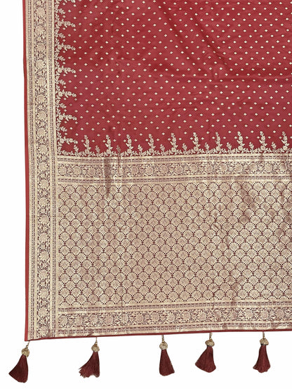 MANOHARI Banarasi Silk Blend Jacquard Work Saree - Red - Dista