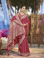 Thumbnail for MANOHARI Banarasi Silk Blend Jacquard Work Saree - Red - Dista