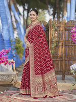 Thumbnail for MANOHARI Banarasi Silk Blend Jacquard Work Saree - Red - Dista