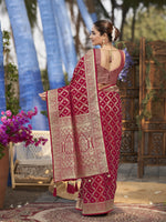 Thumbnail for MANOHARI Banarasi Silk Blend Jacquard Work Saree - Red - Dista