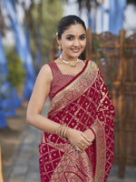 Thumbnail for MANOHARI Banarasi Silk Blend Jacquard Work Saree - Red - Dista